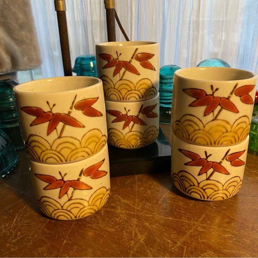 6 Vintage Otagiri handcrafted original Sake/Tea Cups Japan, Original Stickers